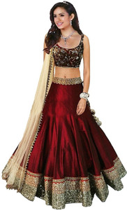 Mert India Silk Embroidered Semi-stitched Lehenga Choli Material