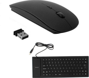 ROQ Silicone Rubber Waterproof Flexible Wired USB With Slim Wireless Mouse Wired USB Multi-device Keyboard