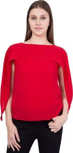 Khhalisi Party Cape Sleeve Solid Women's Red Top