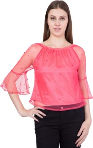 Khhalisi Party 3/4th Sleeve Embellished Women's Pink Top