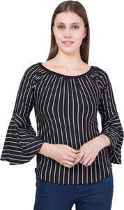 Khhalisi Party 3/4th Sleeve Striped Women's Black Top