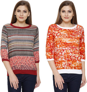 Alfa Fashion Casual 3/4th Sleeve Printed Women Multicolor Top