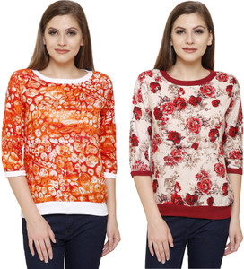 Alfa Fashion Casual 3/4th Sleeve Printed Women's Multicolor Top