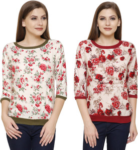Alfa Fashion Casual 3/4th Sleeve Printed Women Multicolor Top
