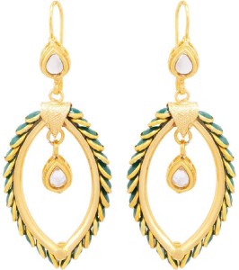 Voylla Green Stones Studded Pacchi Inspired Dangler Earrings For Women Brass Dangle Earring