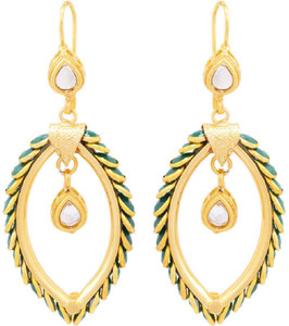 Voylla Green Stones Studded Pacchi Inspired Dangler Earrings For Women Brass Dangle Earring