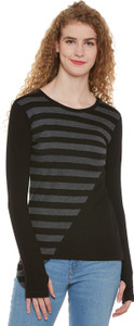 Hypernation Striped Women Round Neck Black, Grey T-Shirt