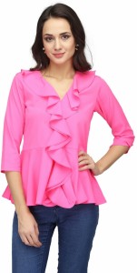 KARMIC VISION Casual 3/4th Sleeve Self Design Women Pink Top