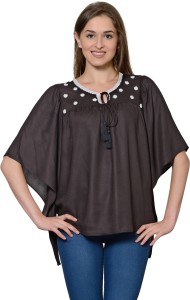 Patrorna Casual Butterfly Sleeve Embellished Women's Black Top