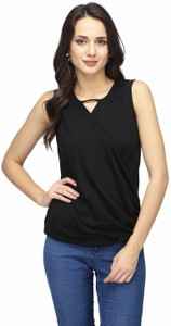 Karmic Vision Casual Sleeveless Self Design Women Black Top
