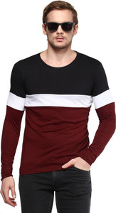 Urbano Fashion Striped Men Round Neck Black, White, Maroon T-Shirt