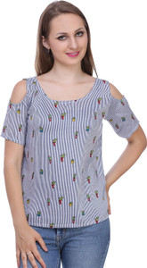 Myshka Casual Cap Sleeve Striped Women's Multicolor Top