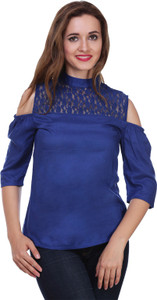 Myshka Casual 3/4th Sleeve Solid Women's Blue Top