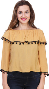 Myshka Casual Cap Sleeve Solid Women's Yellow Top