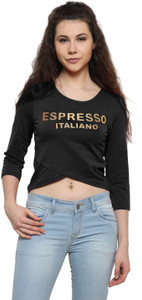 Espresso Casual 3/4th Sleeve Printed Women Black Top