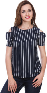 Myshka Casual Cap Sleeve Striped Women's Black Top