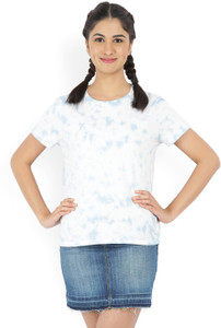 Forever 21 Casual Short Sleeve Printed Women White, Blue Top