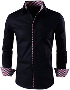 Zombom Men's Solid Casual Spread Shirt