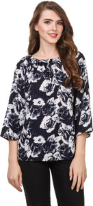 Delux Look Casual 3/4th Sleeve Solid Women Blue Top