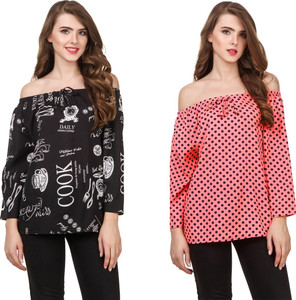 Delux Look Casual 3/4th Sleeve Printed Women Black Top