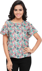 Serein Formal Short Sleeve Floral Print Women Multicolor Top