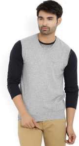 V neck Casual Men s Grey Sweater 