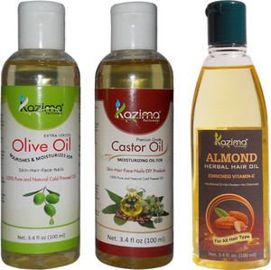 Kazima Combo Of Olive Oil Castor Oil And Almond Herbal Hair Oil Each 100ml Anti Hair Fall Control Hair Growth Hair Oil100 Ml