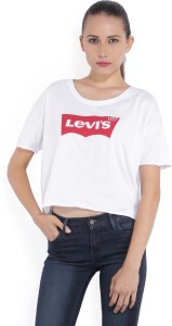 Levi'S Printed Women Round Neck White T-Shirt - Buy White Levi'S Printed  Women Round Neck White T-Shirt Online At Best Prices In India | Flipkart.Com