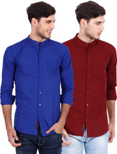 Rope Men's Solid Casual Blue, Maroon Shirt