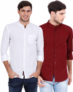 Rope Men's Solid Casual White, Maroon Shirt