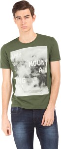 flying machine graphic print men round or crew green t-shirt FMTS7826