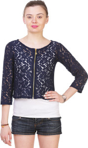 Myshka Casual 3/4th Sleeve Embroidered Women's Blue Top