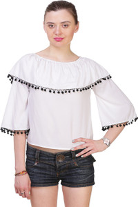 Myshka Casual 3/4th Sleeve Solid Women's White Top