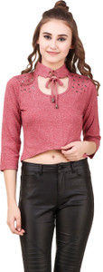 Texco Party 3/4th Sleeve Solid Women Pink Top
