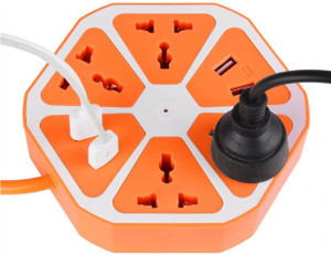 xlncpro Multi-Purpose Hexagon 4 USB+4 Way Charging Switch 10 A Three Pin Socket