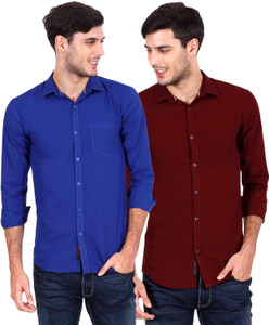 Rope Men's Solid Casual Blue, Maroon Shirt