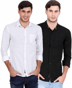 Rope Men's Solid Casual White, Black Shirt