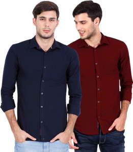 Rope Men's Solid Casual Dark Blue, Maroon Shirt