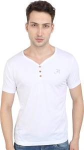 FM FASHIONMANIA Solid Men's V-neck White T-Shirt