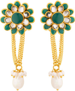 Voylla Stunning Gold Plated Floral Drop Earrings Brass Dangle Earring