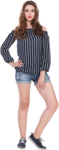 Myshka Casual Full Sleeve Striped Women's Black Top