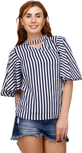 Styles Land Casual Half Sleeve Striped Women's Dark Blue, White Top