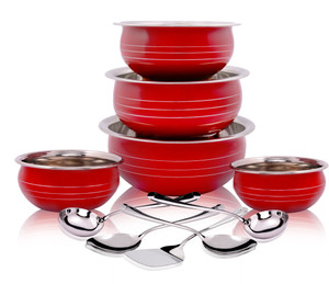 Classic Essentials red handi set with 5 serving tool Induction Bottom Cookware Set