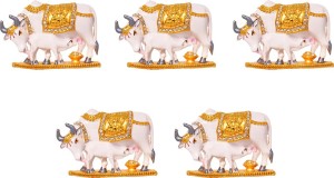 art n hub set of 5 kamdhenu cow and calf pooja mandir idol - home décor gift statue decorative showpiece  -  5 cm(brass, multicolor)