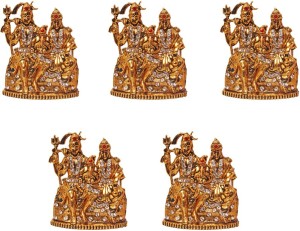 art n hub set of 5 lord shiva family / shiv parivar parvati ganesh idol god statue decorative showpiece  -  6 cm(brass, gold)