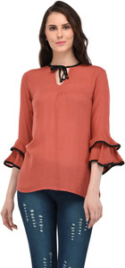 Shivabhi's Formal Bell Sleeve Solid Women Orange Top
