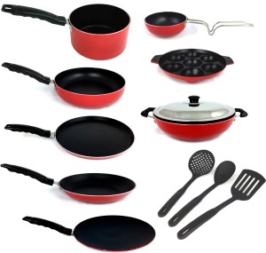 KUMAKA Kumaka Premium Quality 12 pcs Non-stick cookware with bakelite handle for easy grip and 3 nylon spoons for Serving Cookware Set