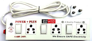Bizinto Power Plus 3+3 Socket Extension Board in Metal 6 A Three Pin Socket