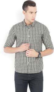 Flying Machine Men's Checkered Casual Dark Green Shirt