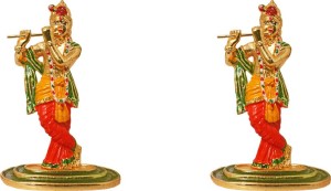 art n hub set of 2 lord krishna makhan chor shri krishan idol god statue gift item decorative showpiece  -  9 cm(gold plated, multicolor)
